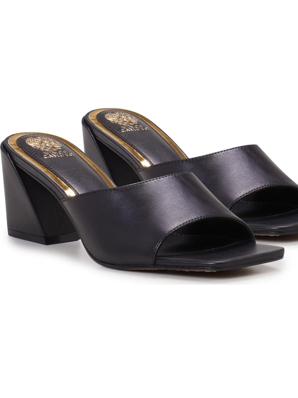 Vince Camuto Black Leather Open-Toe Slide Mules